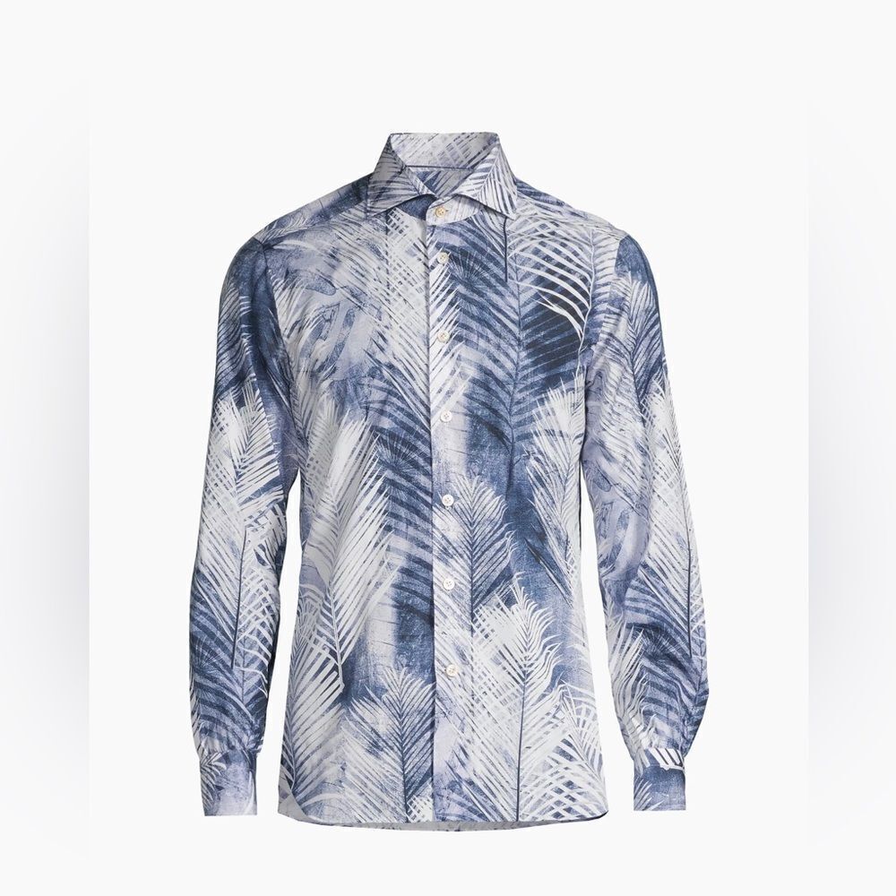 Kiton  Palm Tree Print Button-Up Shirt size 39/15.5